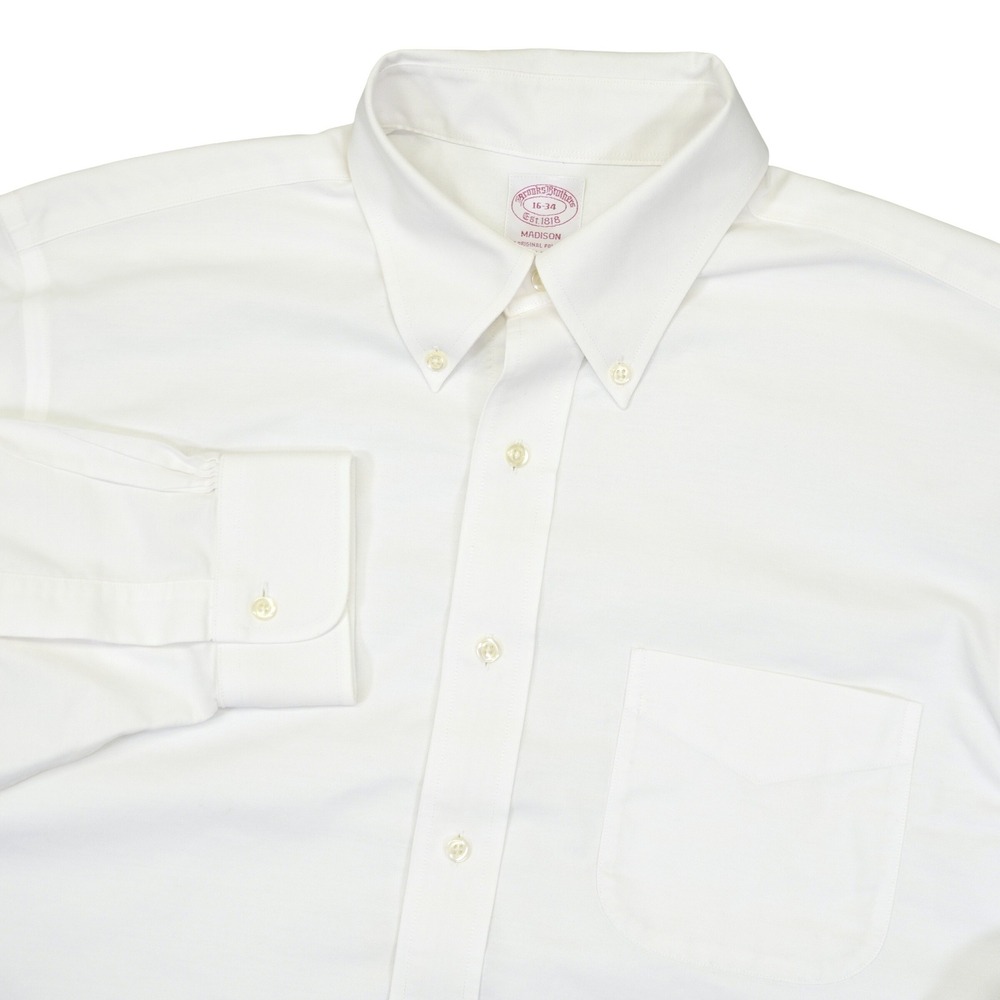 Brooks Brothers Button Down Mens 16-34 White Madison Fit Non-Iron Supima Cotton
